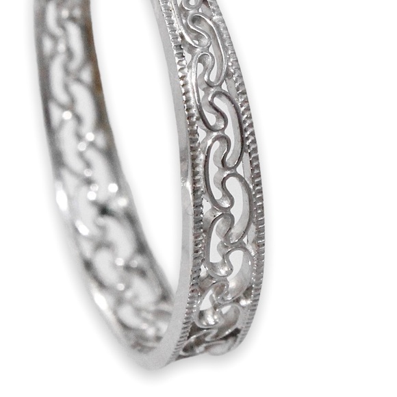 Vintage 14K White Gold Hoop Earrings Cannetille Filigree Openwork 1” Large Hoops - Picture 2 of 6